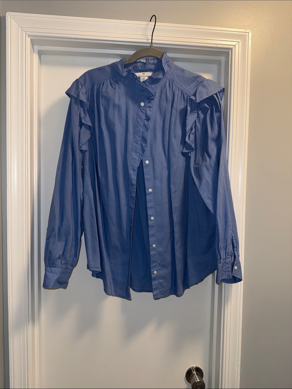 H&M Blue Ruffle-Detail Button-Up Shirt